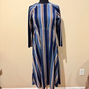 Blue wave youth girl's Elegant Striped velvet Long Sleeve Dress for Kids size 14